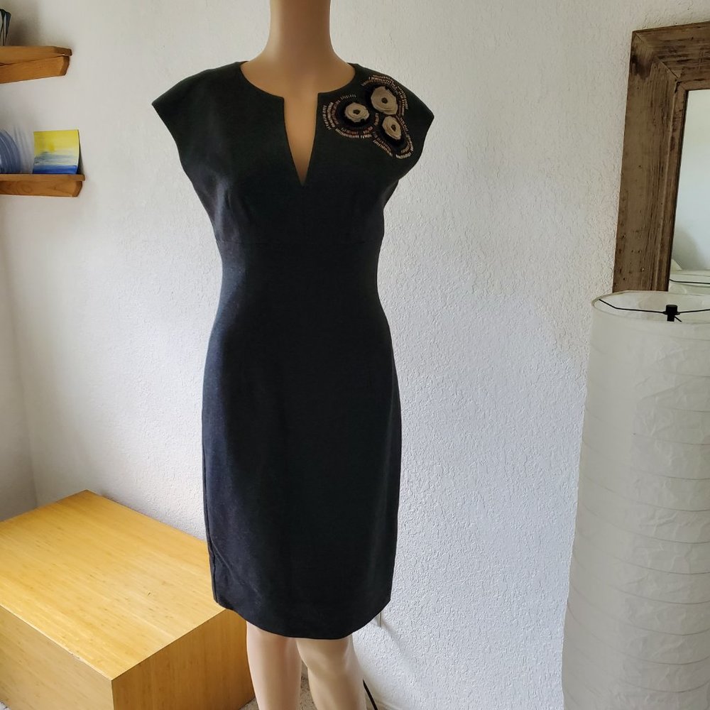 TRINA TURK Dark Gray Embellished Glass Beaded Sleeveless Sheath Dress 2